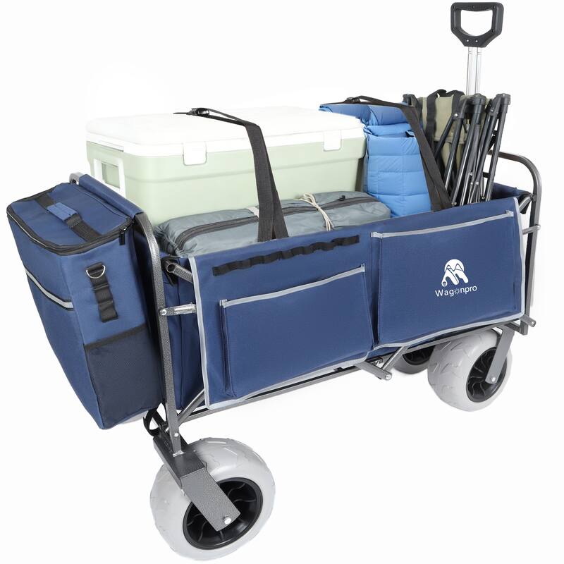 Heavy-Duty Beach Wagon with 9" Pneumatic Tires - 500lb Capacity All-Terrain Steel Cart, Dark Blue