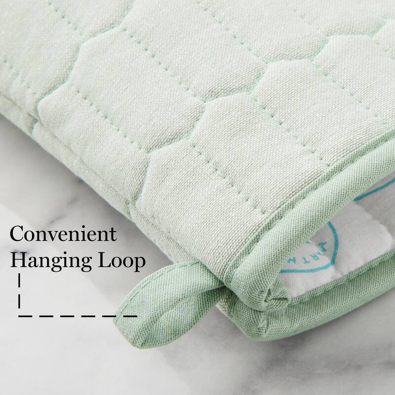 MARTHA STEWART Honeycomb Quilted Chambray Oven Mitt 2-Pack Set - 7"x13"