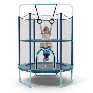 Gymax 60'' Trampoline for Kids w/ Gymnastic Bar Rings Foamed Handle No