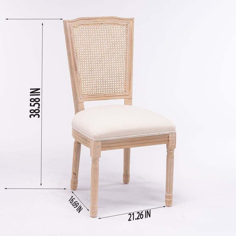 Solid Wood Frame Linen Fabric Square Rattan Back Dining Chair