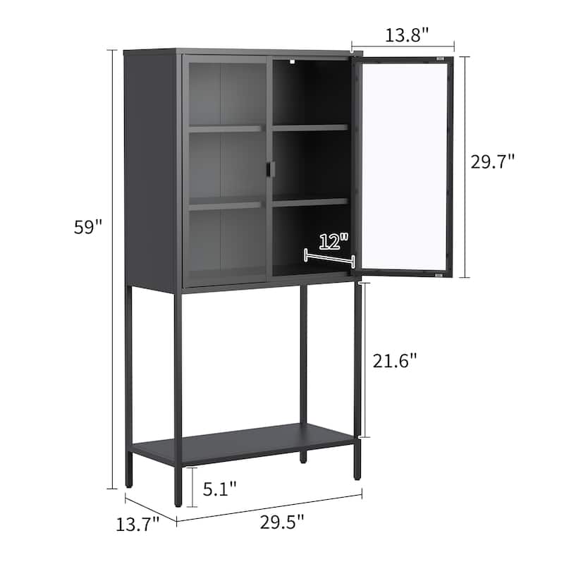 Display Storage Cabinet with Glass Doors and 2 adjustable Shelves