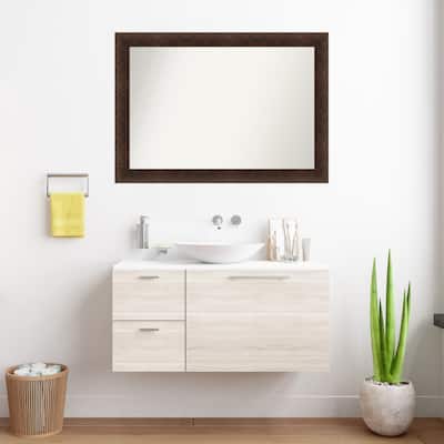 Warm Walnut Non-Beveled Wood Framed Bathroom Vanity Wall Mirror - Warm Walnut