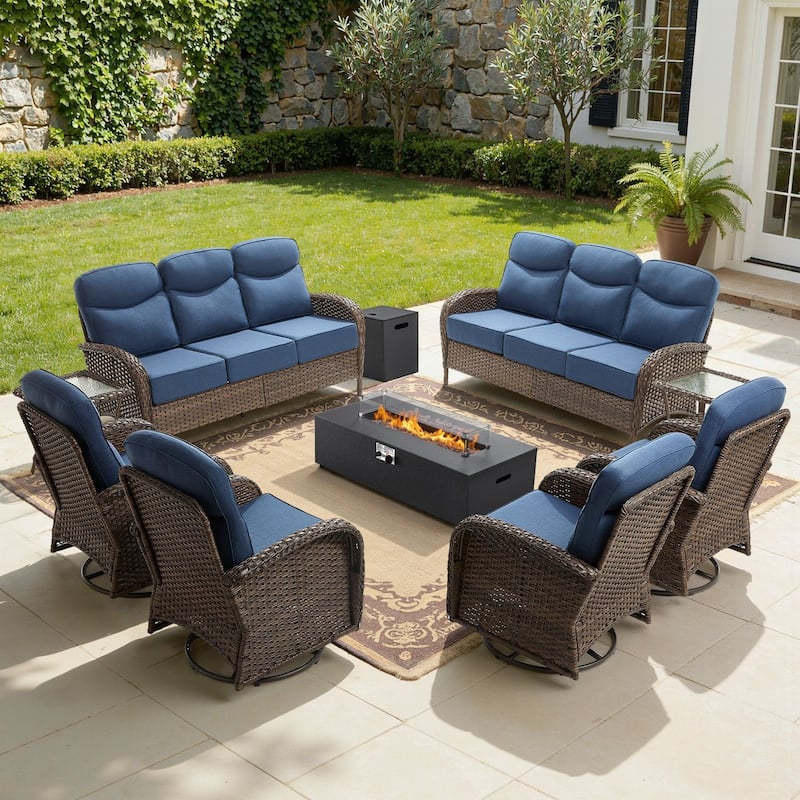 Meyreso 9-Piece Wicker Outdoor Patio Fire Pit Sofa Set with 6-Inch Thick Cushions