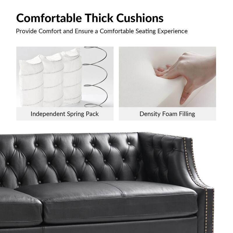Eugène Transitional Genuine Leather Tufted Design Sofa with Solid Wood Legs by HULALA HOME