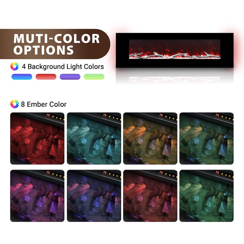 Clihome 42-72 inch Wall-mounted w/ RC (1500W) Electric Fireplace