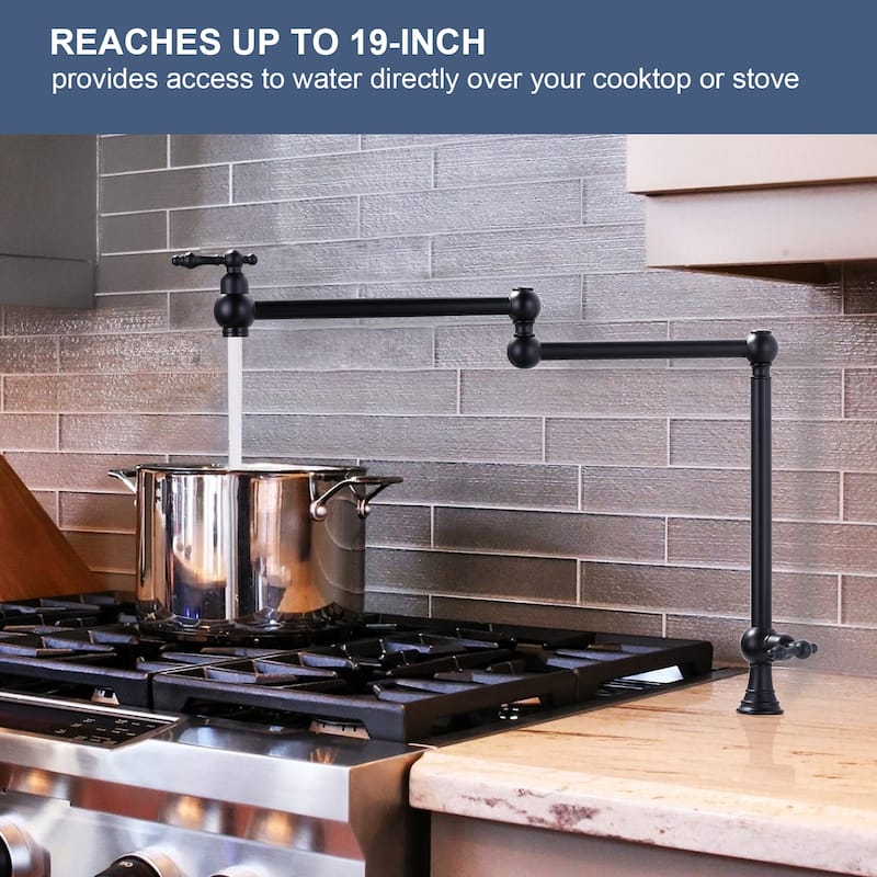WOWOW 2-Handle Deck Mount Pot Filler Kitchen Faucet with Dual Swing Joints Design