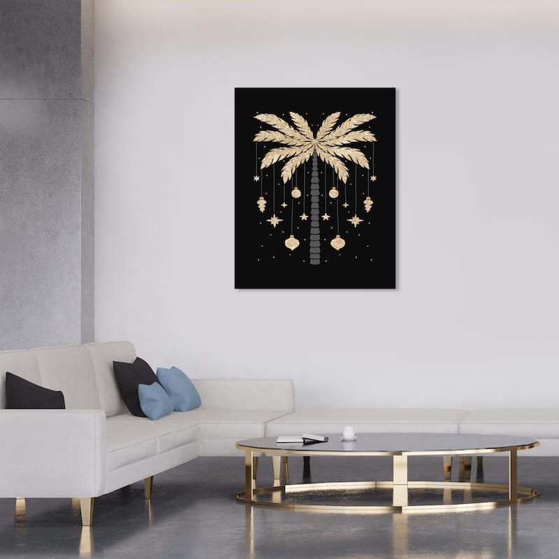 Wynwood Studio Canvas Holiday and Seasonal Golden Palm Tree for the Season Black Glam Wall Art Canvas Print - 30 x 36