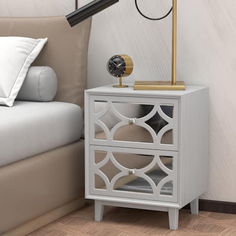 COZAYH Contemporary Mirror Front 2-Drawer Nightstand