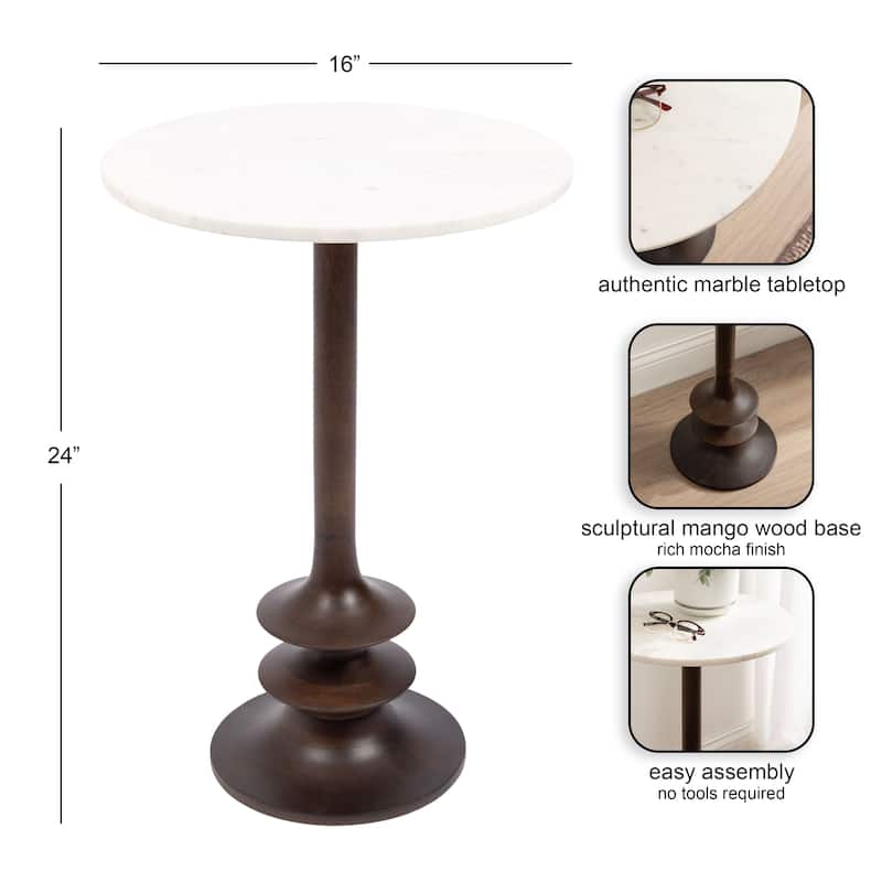 Kate and Laurel Squires Marble and Wood Side Table - 16x16x24