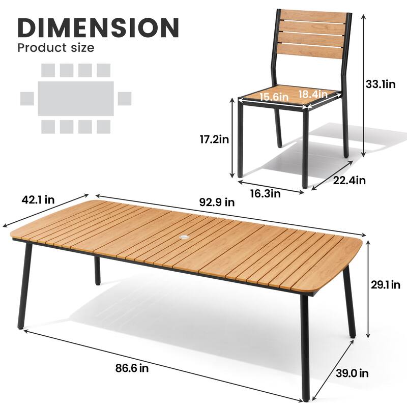 11-Piece Outdoor Patio Aluminum Dining Table and Stackable Armless Dining Chairs Set
