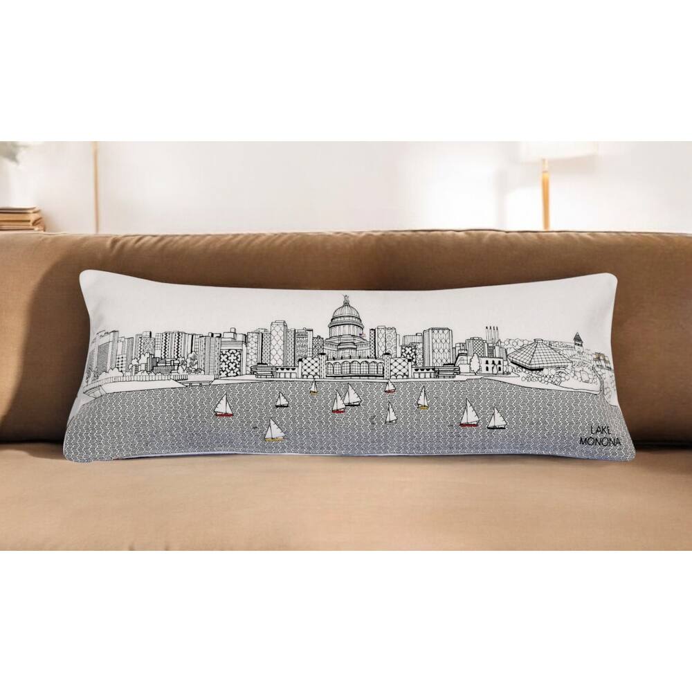 HomeRoots 35" White Madison Daylight Skyline Lumbar Decorative Pillow