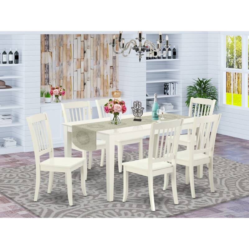 East West Furniture Dining Set- a Rectangle Dinner Table and Kitchen Dining Chairs, Linen White (Pieces Options)