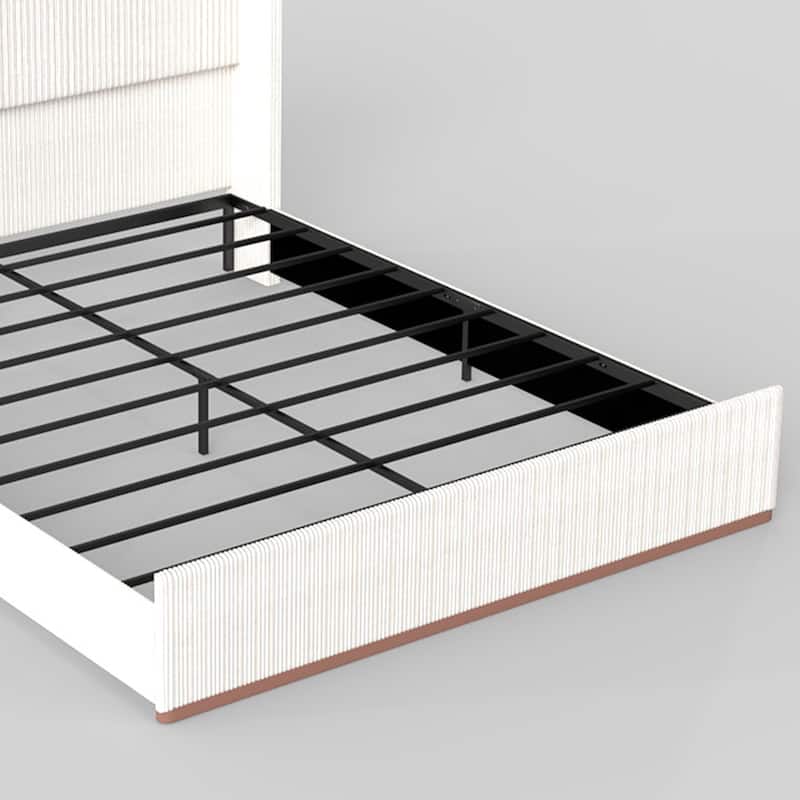 Corduroy Upholstered Platform Bed, Wingback Headboard Bed Frame