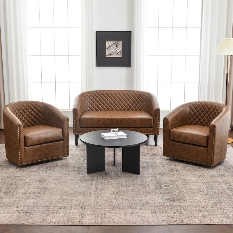 KINWELL 50"W Tufted Faux Leather Upholstered Small Loveseat Sofa