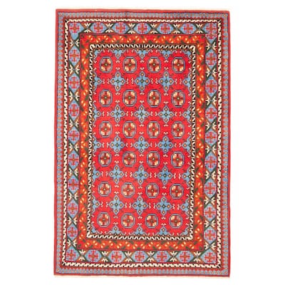 ECARPETGALLERY Hand-knotted Uzbek Kargahi Red Wool Rug - 4'2 x 6'3