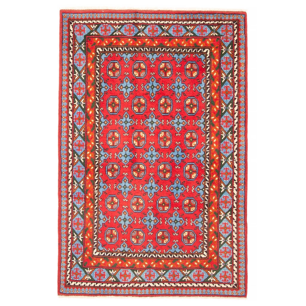ECARPETGALLERY Hand-knotted Uzbek Kargahi Red Wool Rug - 4'2 x 6'3