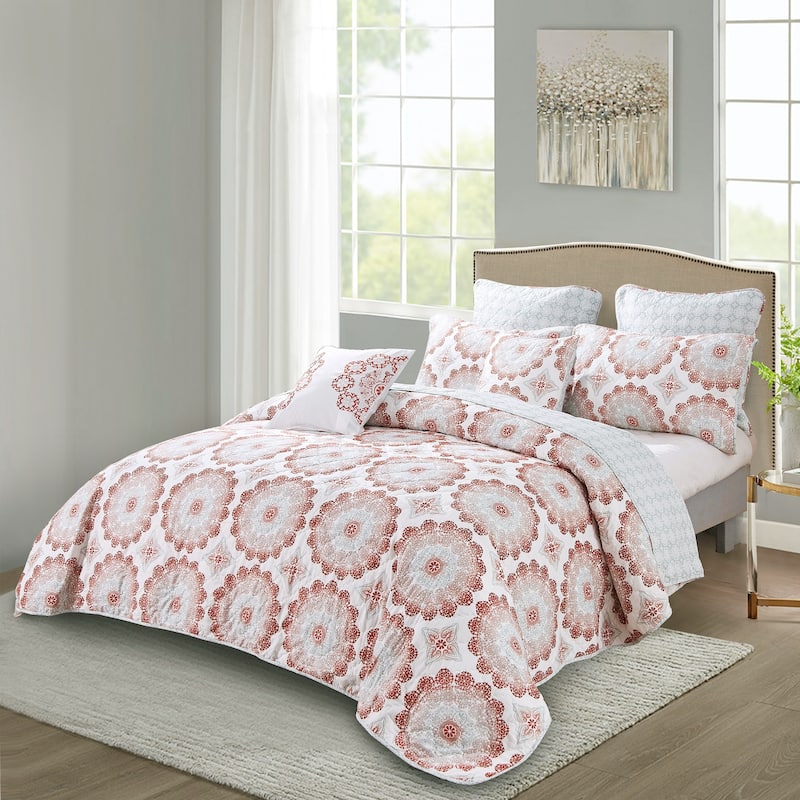 Serenta 7-piece Bedspread Quilt Set - Delia Red - Queen