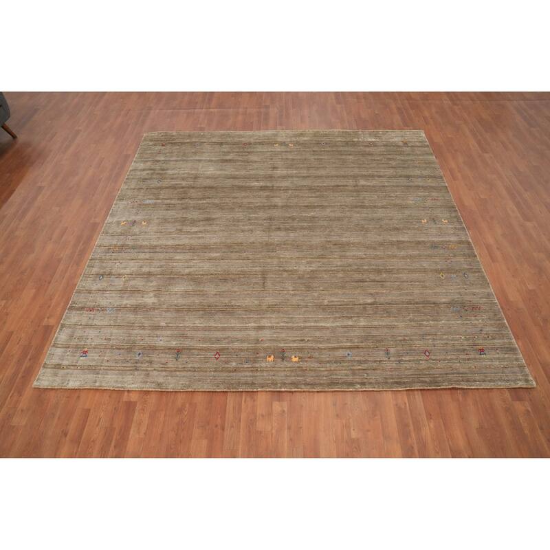 Hand Knotted Oriental Viscose Silk Carpet Tribal Animal Pictorial Brown Gabbeh Area Rug - 9' 3'' X 9' 5''
