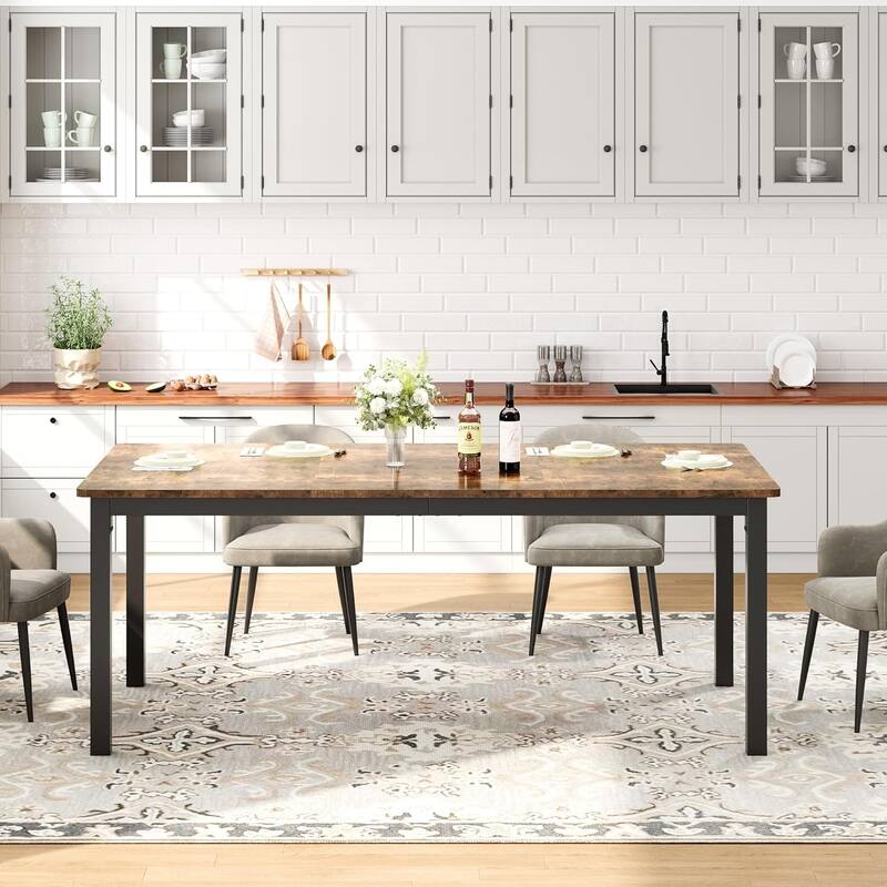 Industrial Dining Table for 8, Wooden Long Dinner Table, Kitchen Table