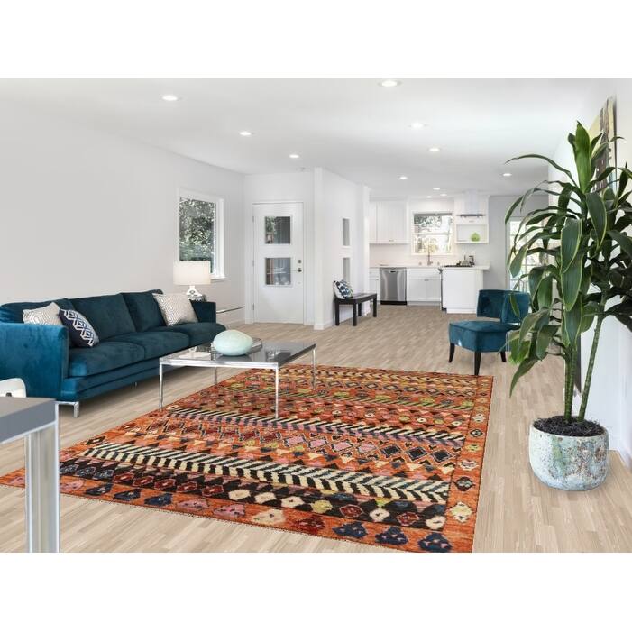 Moroccan Oriental Area Rug Handmade Orange Modern Wool Carpet - 6'5" x 9'8"