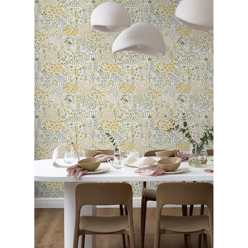 Flower Parade Yellow Peel and Stick Wallpaper