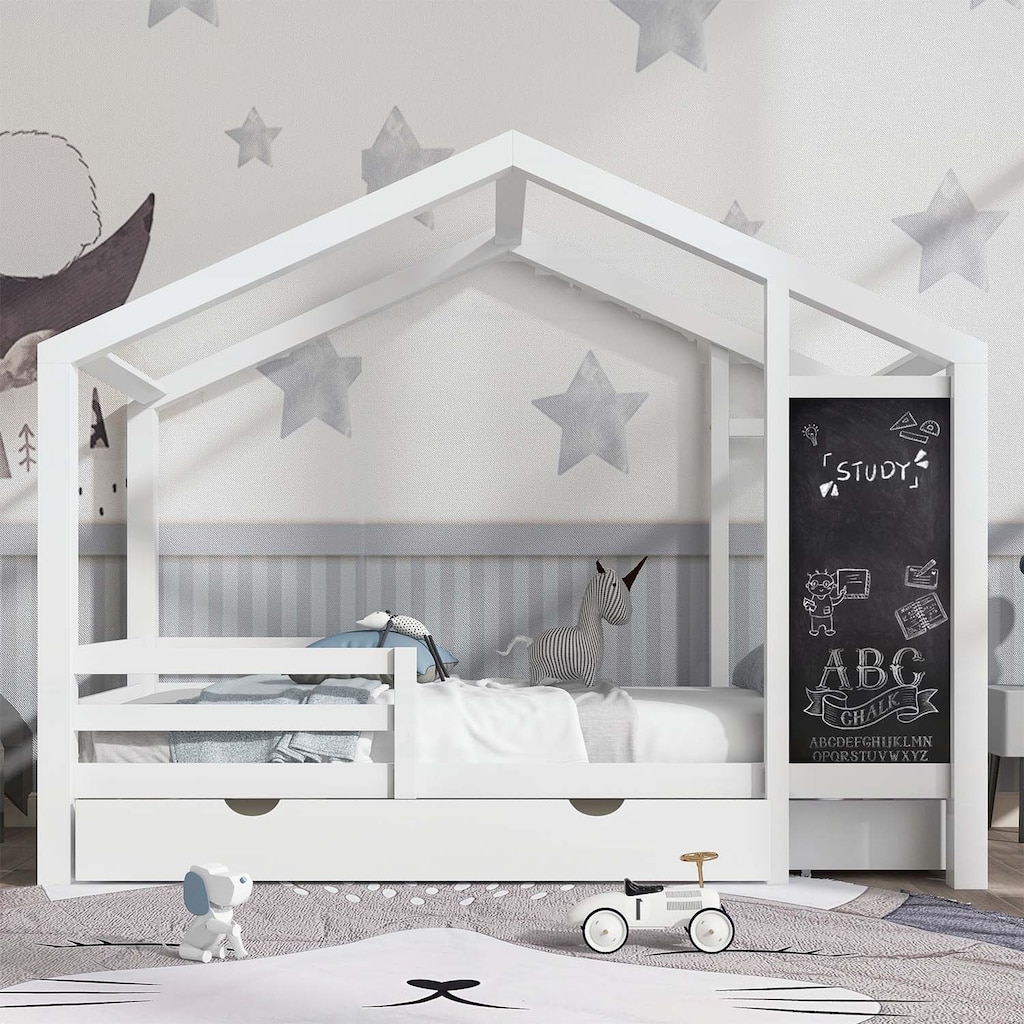 House Bed with Blackboard and Drawers,Creative and Space-Saving Design