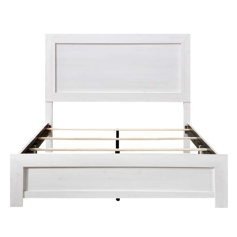 Eby King Size Bed, Rustic Farmhouse Style, White Finish Wood Veneer