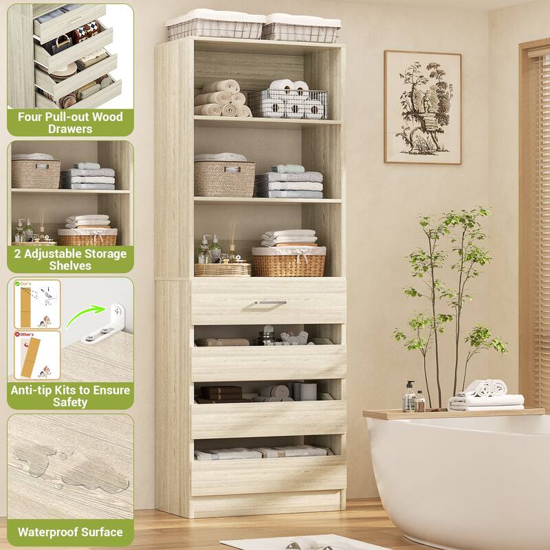 21.3'' W Closet System with 4 Wooden Drawers, 1.78FT Walk-in Closet Organizer Wardrobe with Adjustable Open Shelves