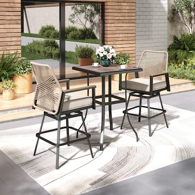 Outdoor Patio 3-piece Bar Counter Height Stool Bistro Set with Table