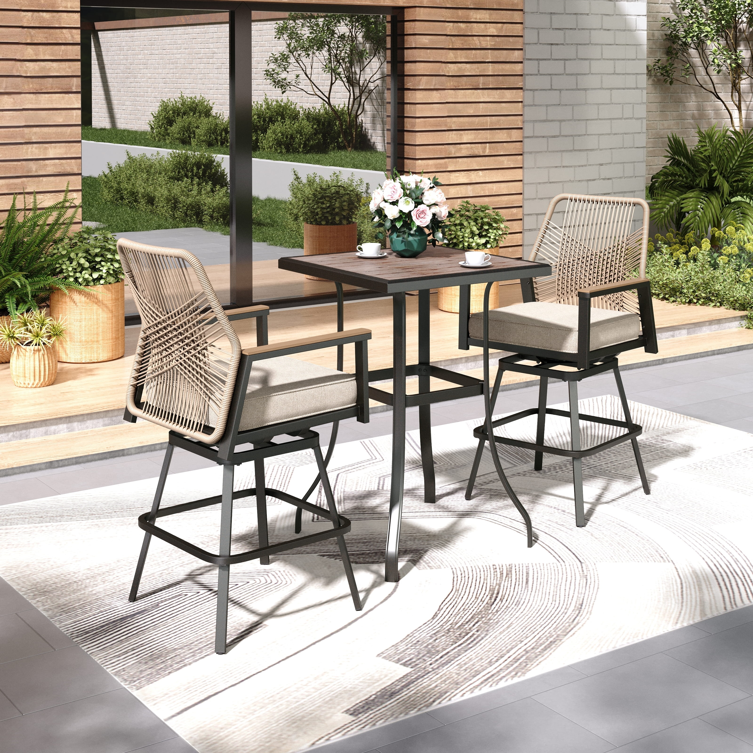 Outdoor Patio 3-piece Bar Counter Height Stool Bistro Set with Table