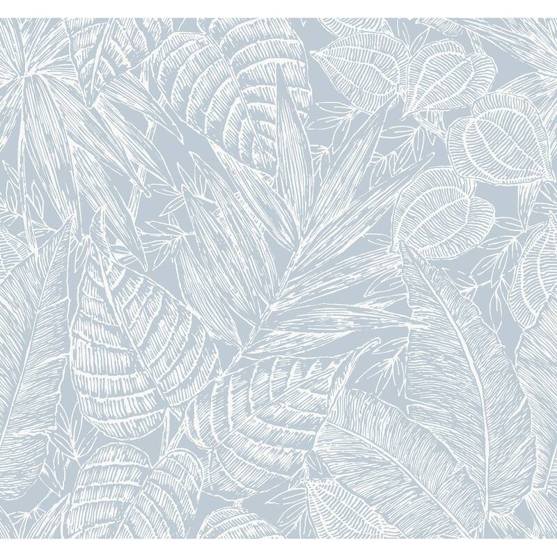 Scott Living Brentwood Sky Blue Palm Leaves Wallpaper