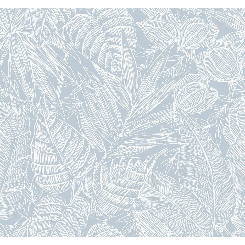 Scott Living Brentwood Sky Blue Palm Leaves Wallpaper
