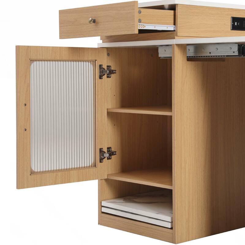 Kitchen Storage Table with Double-sided Storage, Kitchen Island with 2 Drawers