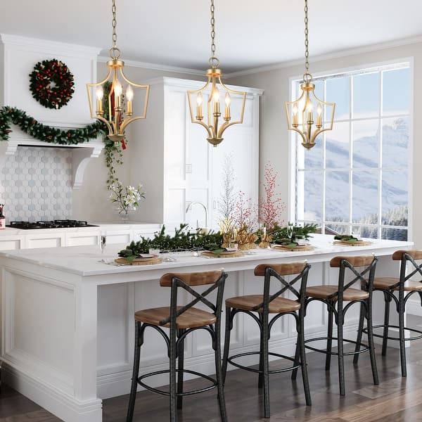 slide 2 of 14, Modern Gold 3-Light Candle Chandelier Foyer Pendant Lights for Kitchen Island