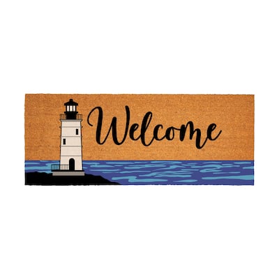 Welcome Lighthouse Coastal Coir Mat 60"x24" - 60" x 24"