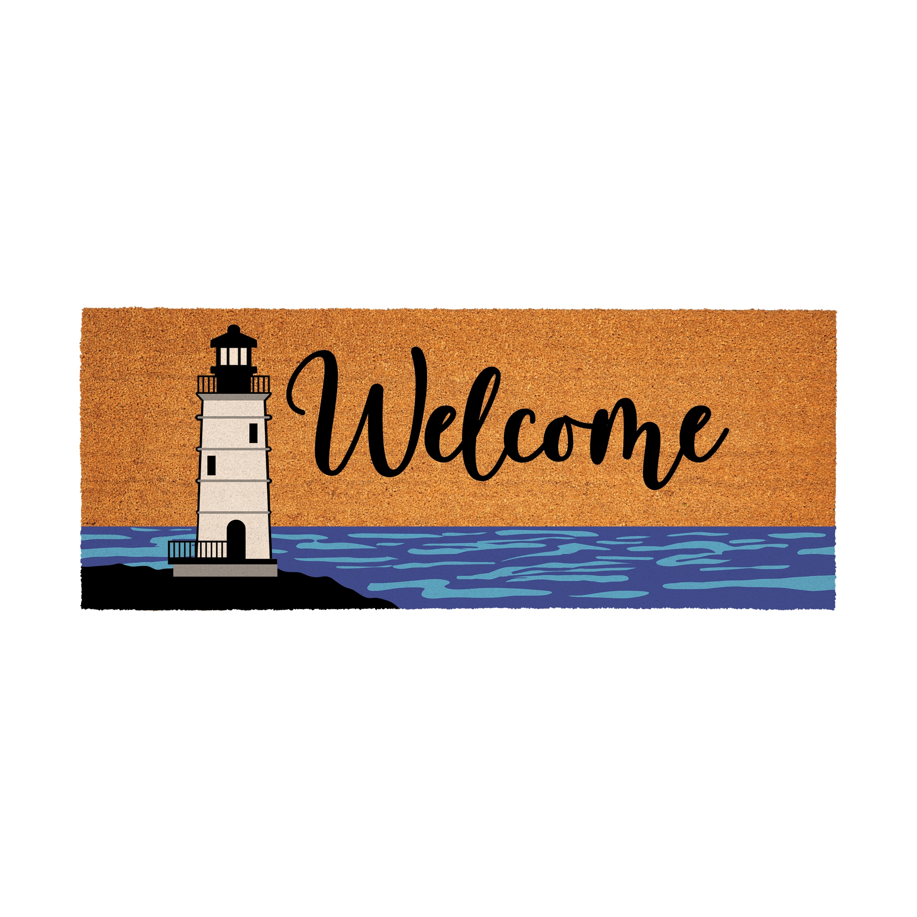 Welcome Lighthouse Coastal Coir Mat 60"x24" - 60" x 24"