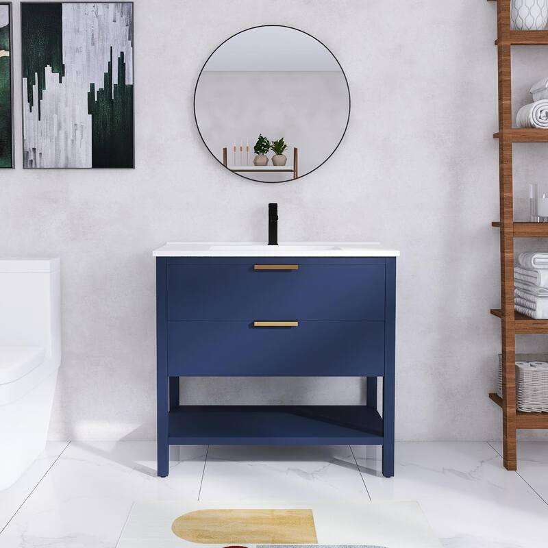 Beingnext 30"/36" Bathroom Vanity with Sink, Single Sink Freestanding Bathroom Vanity with 2 Soft Close Drawers