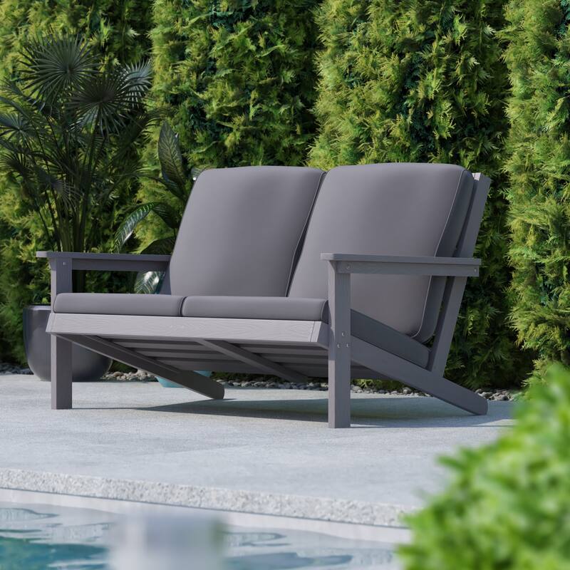 All-Weather Poly Resin Adirondack Loveseat & Cushions - Gray