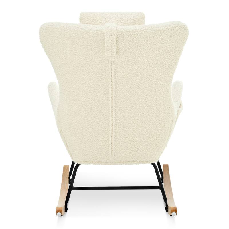 Anmytek Nursery Rocking Glider Chair Teddy Upholstered High Backrest Adjustable Headrest Side Pocket
