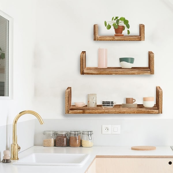 ALEKO Modern Wood Wall Mount Storage Floating U-Shaped Shelves - Set of 3. Opens flyout.