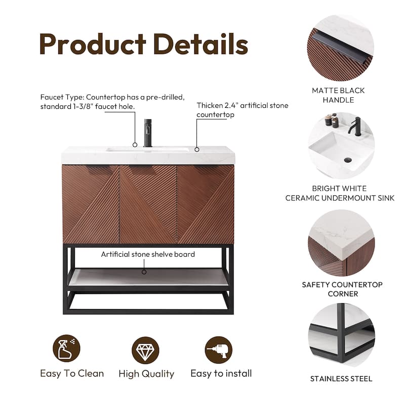 Mahon Single Bath Vanity with Composite Stone Top and Mirror