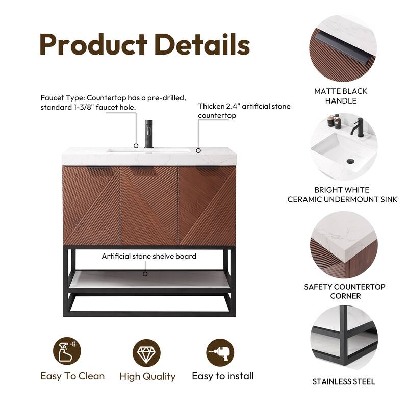 Mahon Single Bath Vanity with Composite Stone Top without Mirror