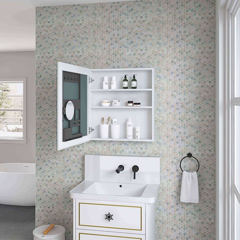 Frameless Bathroom Medicine Cabinet with Beveled Mirror Edges, Left Opening Door, Soft-Closing Hinges - 24X26 in Left opening door - White + Engineered Wood