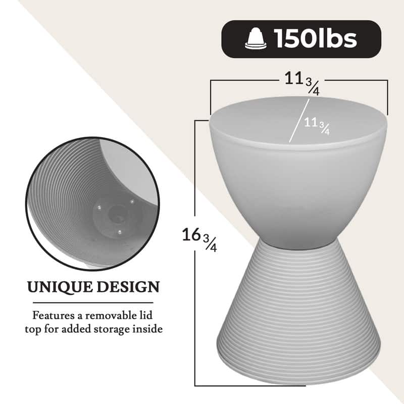Boyd Modern Round Hourglass Polypropylene Drum Side Accent Table with Ribbed Design Base Storage for Indoor Outdoor Patio