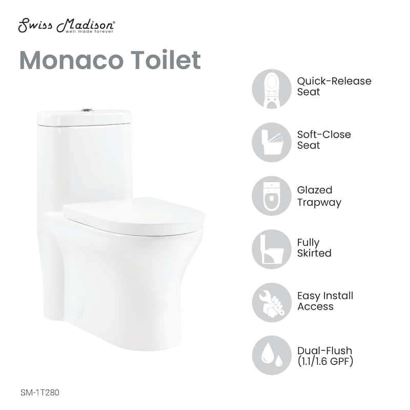 Monaco One-Piece Elongated Toilet Dual Flush 1.1/1.6 Gpf With 10" Rough In - 34" x 24" 37"