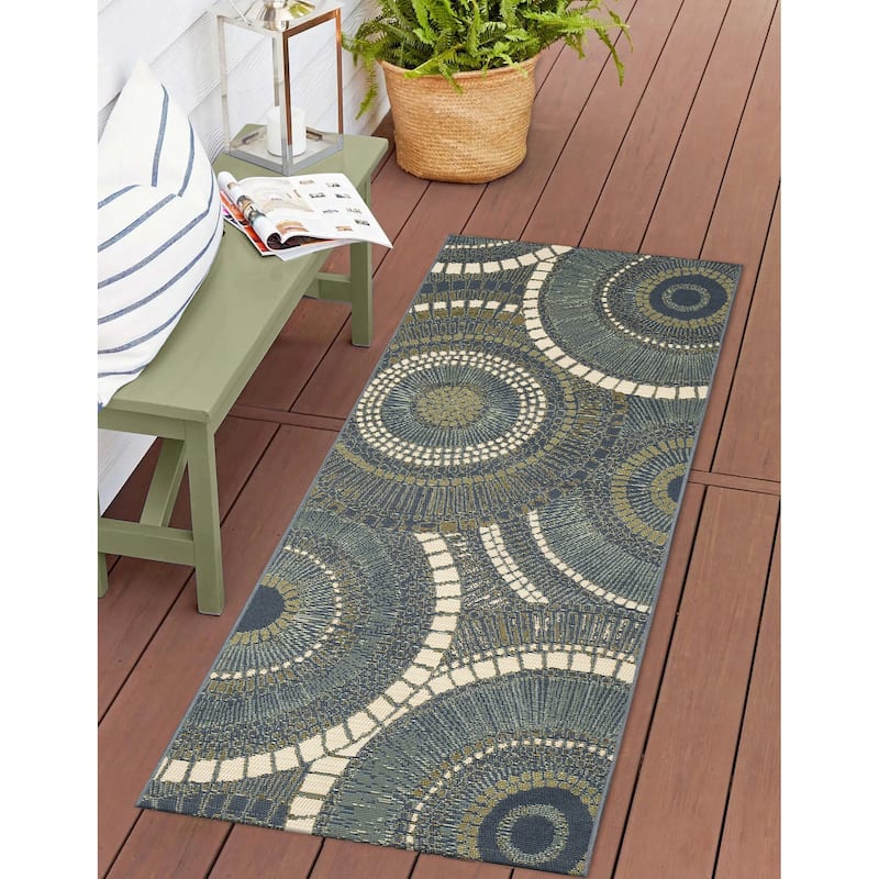 Liora Manne Esencia Circles Indoor/Outdoor Mat - 1'11" x 4'11" - Azure