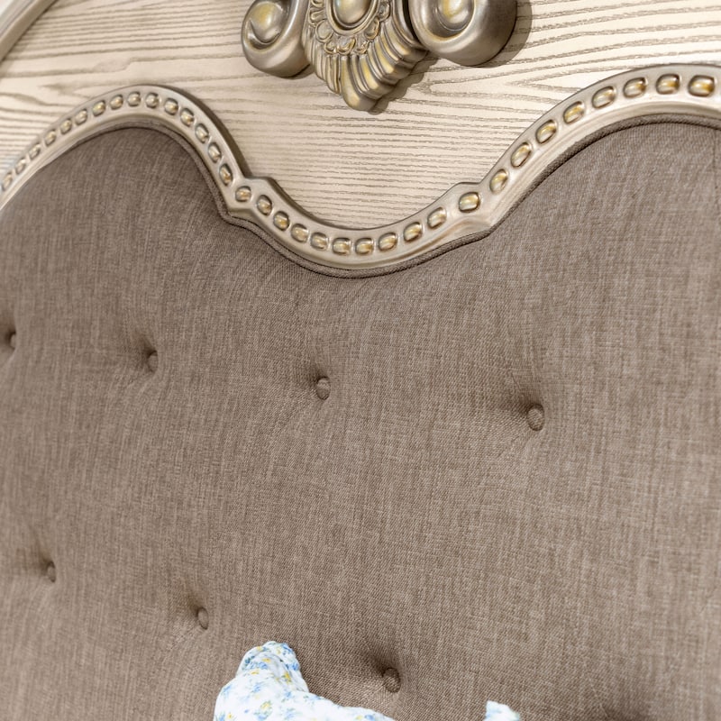 Furniture of America Etane Traditional Solid Wood Sleigh Bed with Tufted Leatherette Headboard