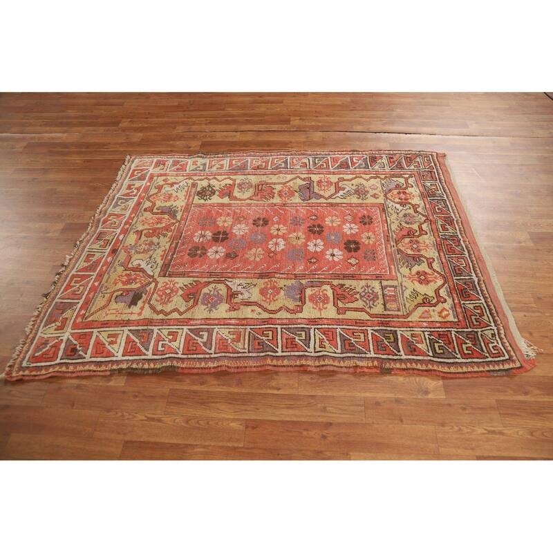 Pre-1900 Antique Vegetable Dye Oushak Turkish Wool Carpet - 4'1"x 5'5"