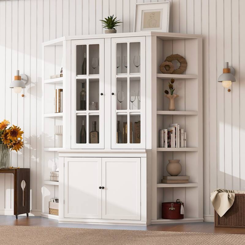 Modular White Curio Bookcase Cabinet w/Glass Doors Buffet Display