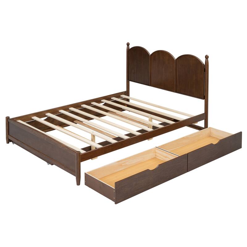 Multifunctional Queen Bed with 2 Large Drawers and Twin XL Trundle, Space-Saving Platform Bed